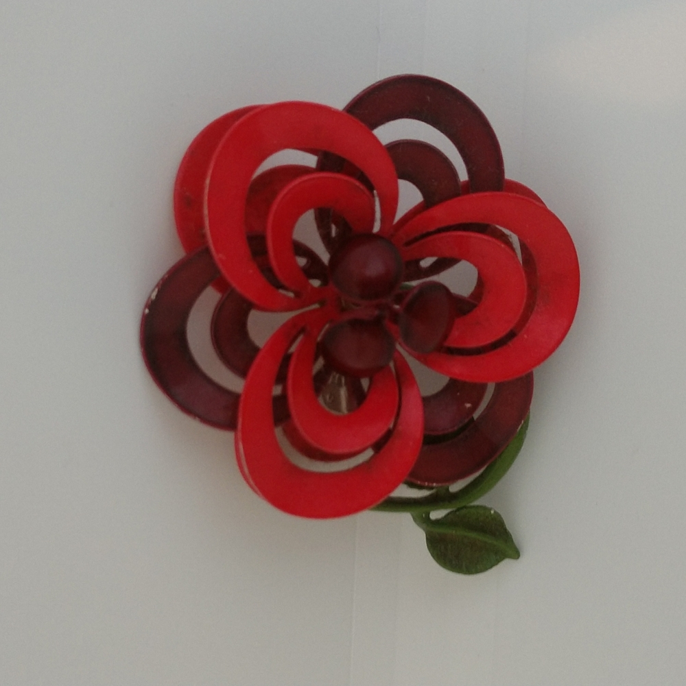Vintage large painted metal flower brooch